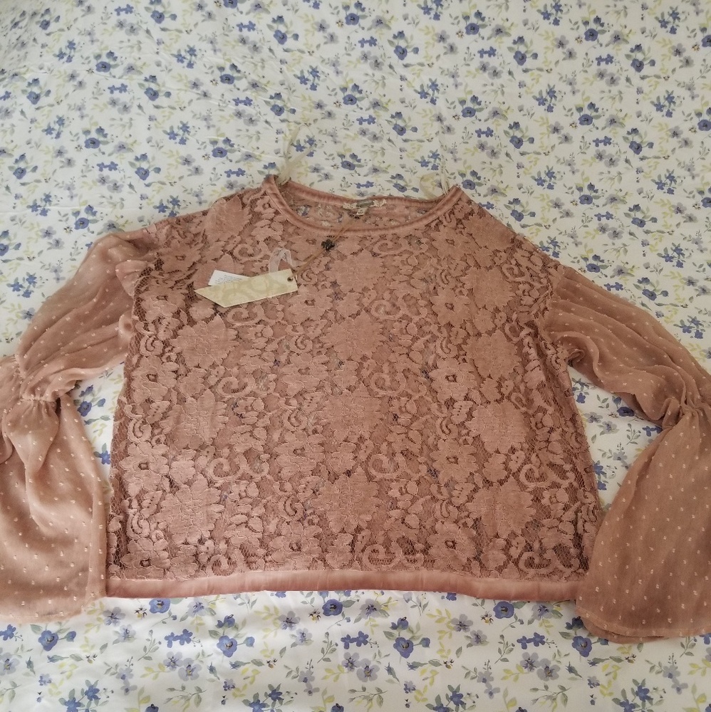 Pieced Lace and Dot Chiffon Top